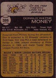 1973 Topps #386 Don Money back image