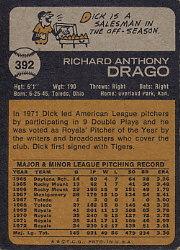 1973 Topps #392 Dick Drago back image