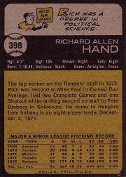 1973 Topps #398 Rich Hand back image