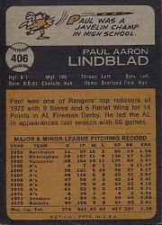 1973 Topps #406 Paul Lindblad back image