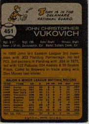 1973 Topps #451 John Vukovich RC back image