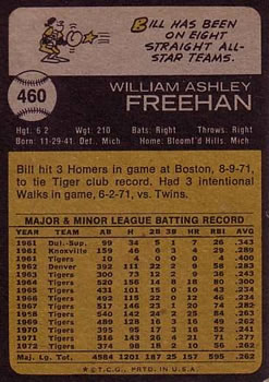 1973 Topps #460 Bill Freehan back image