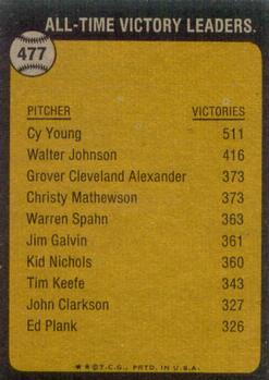 1973 Topps #477 Cy Young/All-Time Victory Leader back image