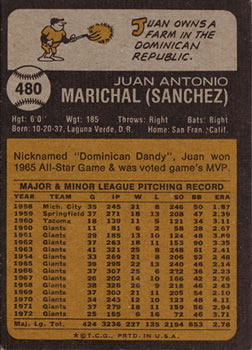 1973 Topps #480 Juan Marichal back image