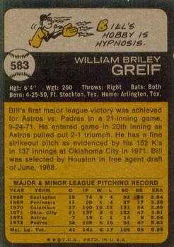 1973 Topps #583 Bill Greif back image