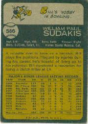 1973 Topps #586 Bill Sudakis back image