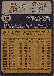 1973 Topps #659 Jose Pagan back image