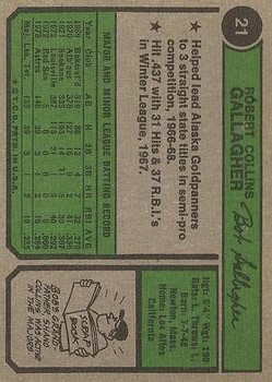 1974 Topps #21 Bob Gallagher RC back image