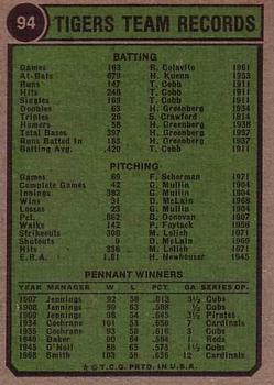 1974 Topps #94 Detroit Tigers TC back image