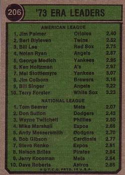 1974 Topps #206 ERA Leaders/Jim Palmer/Tom Seaver back image