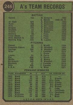 1974 Topps #246 Oakland Athletics TC back image