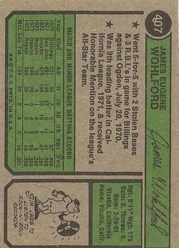 1974 Topps #407 Jim Wohlford back image