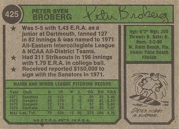 1974 Topps #425 Pete Broberg back image