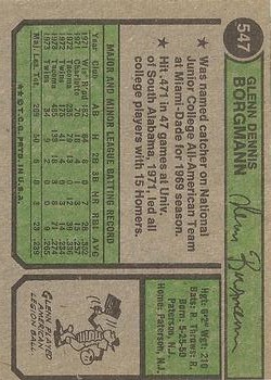 1974 Topps #547 Glenn Borgmann back image