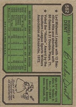 1974 Topps #582 Bucky Dent RC back image