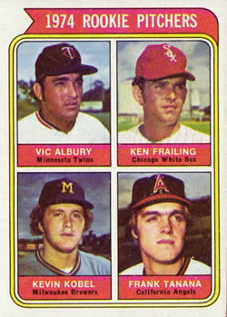 1974 Topps #605 Rookie Pitchers/Vic Albury/Ken Frailing RC/Kevin Kobel RC/Frank Tanana RC