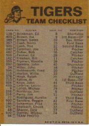 1974 Topps Team Checklists #9 Detroit Tigers back image