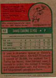 1975 Topps #12 David Clyde back image