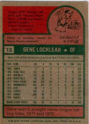 1975 Topps #13 Gene Locklear RC back image