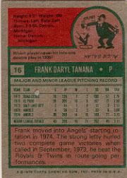 1975 Topps #16 Frank Tanana back image