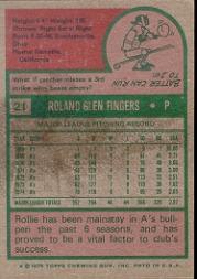 1975 Topps #21 Rollie Fingers back image
