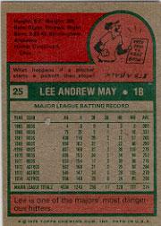 1975 Topps #25 Lee May back image