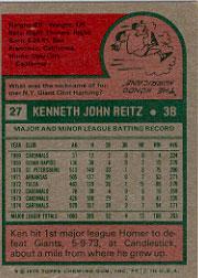 1975 Topps #27 Ken Reitz back image
