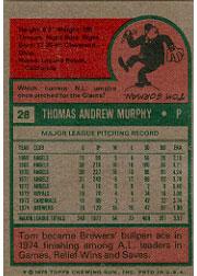 1975 Topps #28 Tom Murphy back image