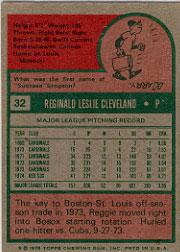 1975 Topps #32 Reggie Cleveland back image