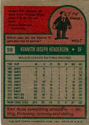 1975 Topps #59 Ken Henderson back image