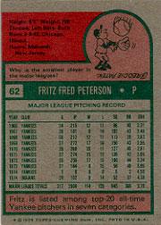 1975 Topps #62 Fritz Peterson back image