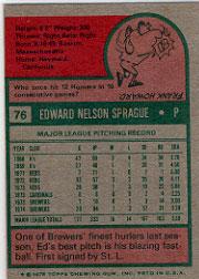 1975 Topps #76 Ed Sprague back image