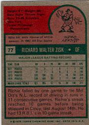 1975 Topps #77 Richie Zisk back image