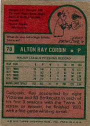 1975 Topps #78 Ray Corbin back image