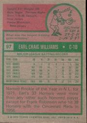 1975 Topps #97 Earl Williams back image