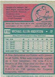 1975 Topps #118 Mike Anderson back image