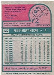 1975 Topps #130 Phil Niekro back image