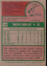 1975 Topps #149 Tim Foli back image