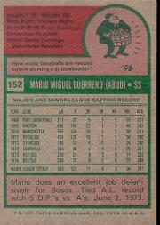 1975 Topps #152 Mario Guerrero back image