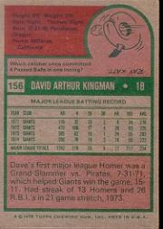 1975 Topps #156 Dave Kingman back image