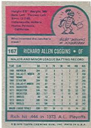 1975 Topps #167 Rich Coggins back image