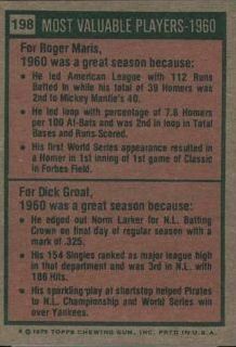 1975 Topps #198 Roger Maris/Dick Groat MVP back image