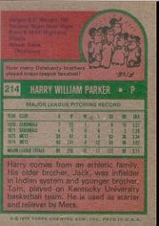 1975 Topps #214 Harry Parker back image