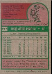 1975 Topps #217 Lou Piniella back image