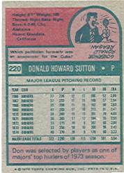 1975 Topps #220 Don Sutton back image