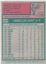 1975 Topps #243 Jim Kaat back image