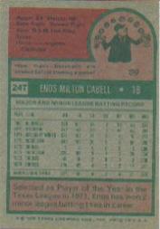 1975 Topps #247 Enos Cabell back image