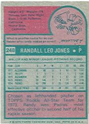 1975 Topps #248 Randy Jones back image