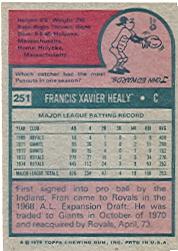 1975 Topps #251 Fran Healy back image