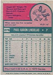1975 Topps #278 Paul Lindblad back image